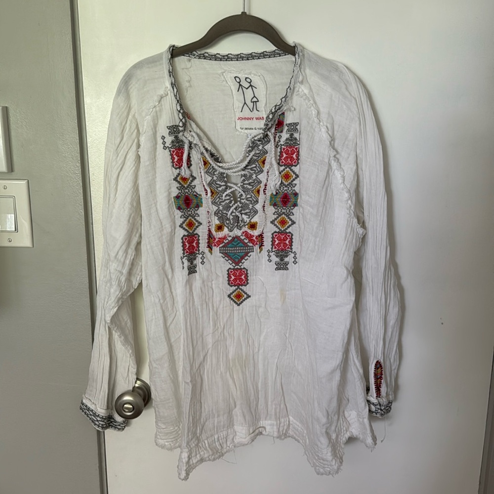 Johnny Was XL cotton white top